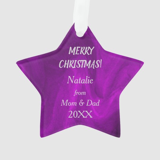 シルバースノーフレーク体操選手オン・パープル オーナメント (裏面)