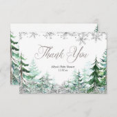 シルバースノーフレーク冬の森のサンキューカード サンキューカード (正面/裏面)