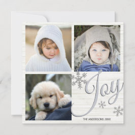 シルバースノーフレーク喜びスクリプト3フォトコラージュ シーズンカード