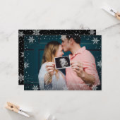 シルバースノーフレーク応援フォトクリスマスホリデー カード (正面/裏面インサイチュ)