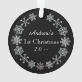 シルバースノーフレーク男の赤ちゃん初めてのクリスマス オーナメント (裏面)