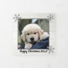 シルバースノーフレーク素朴クリスマス4写真 三つ折りクリスマスカード
