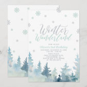 シルバースノーフレーク ウィンターワンダーランド 2歳の誕生日 招待状 (正面/裏面)