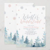 シルバースノーフレーク ウィンターワンダーランド 3歳誕生日 招待状 (正面/裏面)