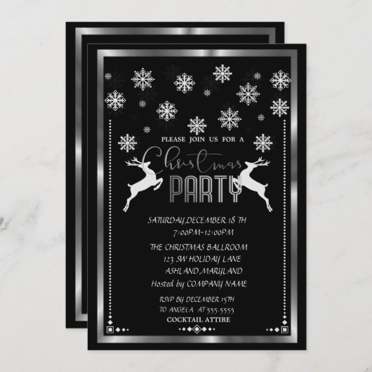 シルバースノーフレーク、ディアカンパニークリスマスパーティー 招待状 (正面/裏面)