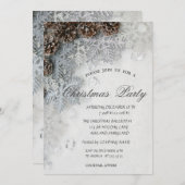 シルバースノーフレーク、パインコーンクリスマスパーティー 招待状 (正面/裏面)