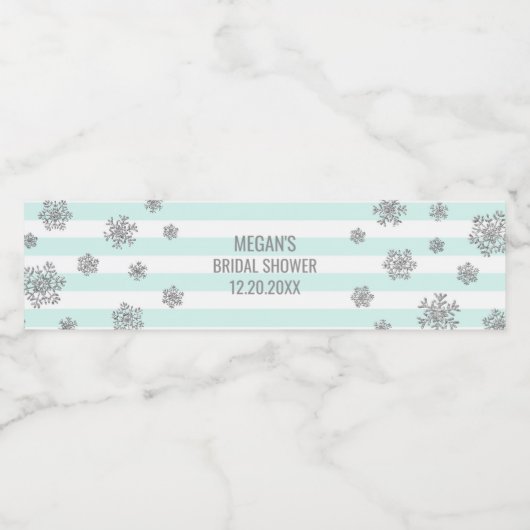シルバースノーブルーストライプブライダルシャワー ペットボトルラベル (シングルラベル)