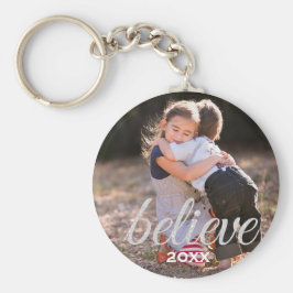 シルバースパークリッ信じプスクリプトのクリスマスフォト キーホルダー