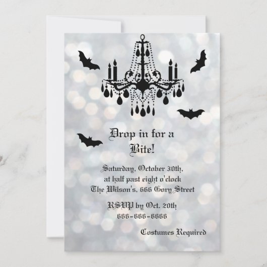 シルバースパークリーこうもりハロウィーン招待状 招待状 (正面)