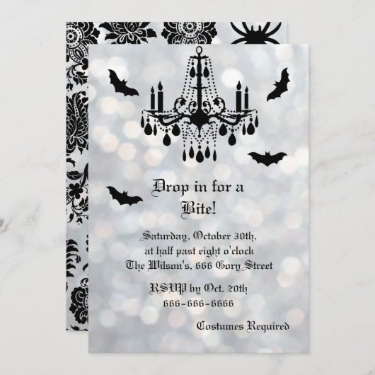 シルバースパークリーこうもりハロウィーン招待状 招待状 (正面/裏面)