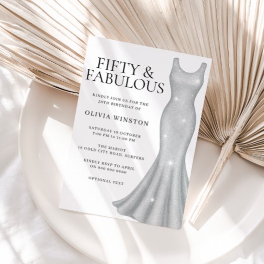 シルバースパークルきらめくドレス50thバースデーパーティー 招待状