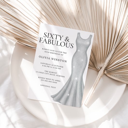 シルバースパークルきらめくドレス60thバースデーパーティー 招待状