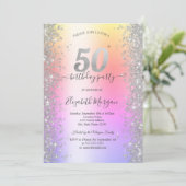 シルバースパークルグラデーションダイヤモンド50th誕生日パーティー 招待状 (スタンド正面)