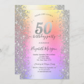 シルバースパークルグラデーションダイヤモンド50th誕生日パーティー 招待状 (正面/裏面)