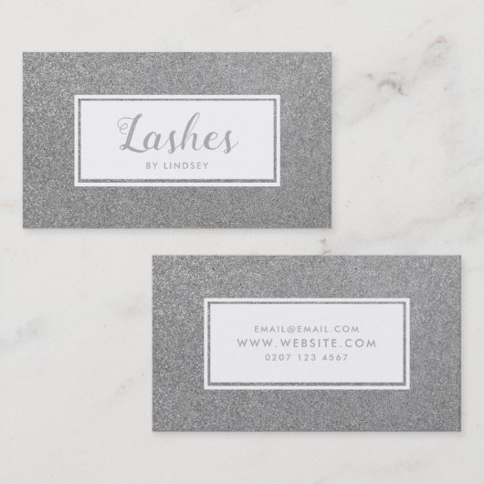 シルバースパークルグリッターのラッシュメイクアップアーティスト 名刺 (正面/裏面)