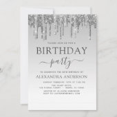 シルバースパークルグリッターエイジ誕生日 招待状 (正面)