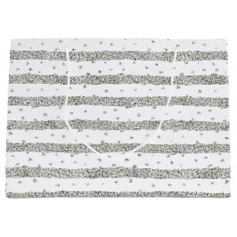 シルバースパークルグリッターストライプドット ラージペーパーバッグ