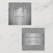 シルバースパークルグリッタードリップスラグジュアリー スクエア名刺 (正面/裏面)
