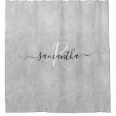 シルバースパークルグリッターマーブルモノグラム名 シャワーカーテン (正面)