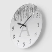 シルバースパークルグリッターモノグラムネーム&イニシャル ラージ壁時計 (傾斜)