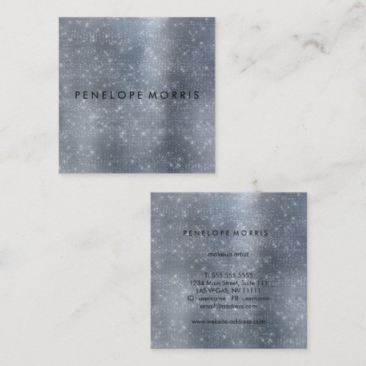 シルバースパークルグリッター美しいスタイリスト スクエア名刺 (正面/裏面)