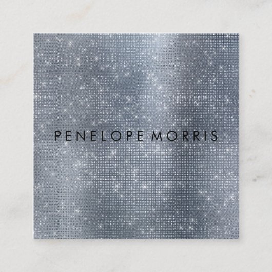シルバースパークルグリッター美しいスタイリスト スクエア名刺 (正面)