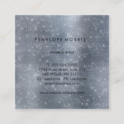 シルバースパークルグリッター美しいスタイリスト スクエア名刺 (裏面)