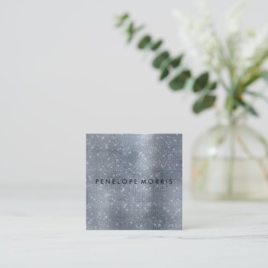 シルバースパークルグリッター美しいスタイリスト スクエア名刺 (スタンド正面)