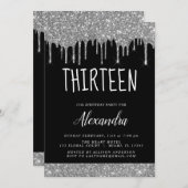 シルバースパークルグリッター13th13誕生日 招待状 (正面/裏面)