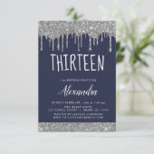 シルバースパークルグリッター13th13誕生日 招待状 (スタンド正面)