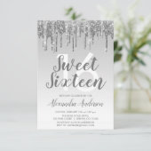 シルバースパークルグリッターSweet sixteen誕生日 招待状 (スタンド正面)