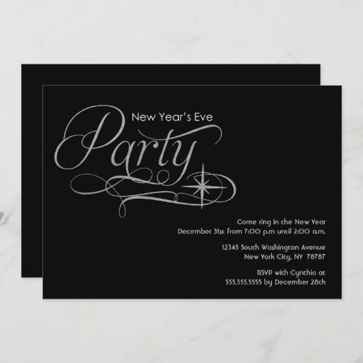 シルバースパークルズニューイヤーズイブパーティの招待状 招待状 (正面/裏面)
