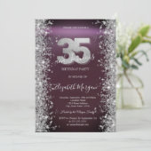シルバースパークルダイアモンズバーガンディ35誕生日 招待状 (スタンド正面)