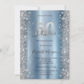 シルバースパークルダイアモンズブルー50誕生日 招待状 (正面)