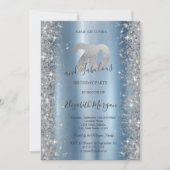 シルバースパークルダイアモンズブルー70誕生日 招待状 (正面)