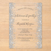 シルバースパークルダイヤモンドアイボリー退職パーティー アクリル招待状 (正面)