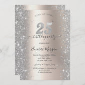 シルバースパークルダイヤモンドアイボリー25thバースデーパーティー 招待状 (正面/裏面)