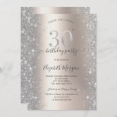 シルバースパークルダイヤモンドアイボリー30th誕生日パーティー 招待状 (正面/裏面)