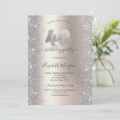 シルバースパークルダイヤモンドアイボリー40th誕生日パーティー 招待状 (スタンド正面)