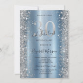 シルバースパークルダイヤモンドブルー30歳の誕生日 招待状 (正面)