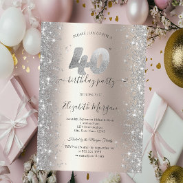 シルバースパークルダイヤモンド アイボリー 40歳の誕生日パーティー 招待状