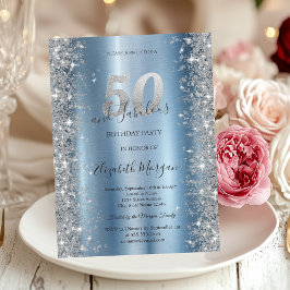 シルバースパークルダイヤモンド ブルー 50歳の誕生日   招待状