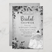 シルバースパークルドレスフローラブライダルシャワー招待状 招待状 (正面/裏面)