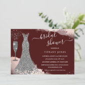 シルバースパークルドレスブルゴーニュブライダルシャワー 招待状 (スタンド正面)