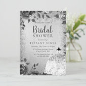 シルバースパークルドレス フラワーブライダルシャワー招待状 招待状 (スタンド正面)