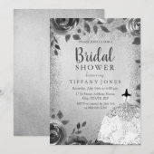 シルバースパークルドレス フラワーブライダルシャワー招待状 招待状 (正面/裏面)