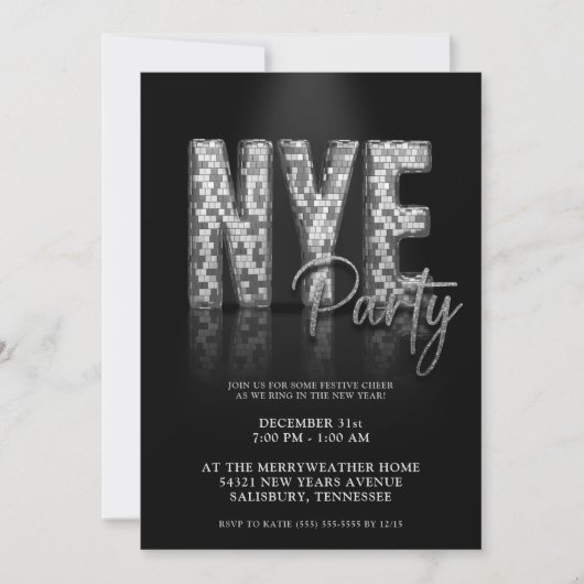 シルバースパークルニューイヤーイブパーティの招待状 招待状 (正面)