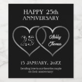 シルバースパークルハートと数字 ワインラベル (シングルラベル)