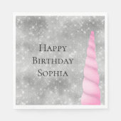 シルバースパークルピンクグレームユニコーン誕生日 スタンダードランチョンナプキン (正面)