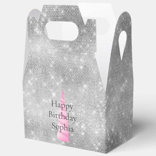 シルバースパークルピンクグレームユニコーン誕生日 フェイバーボックス (見開き)